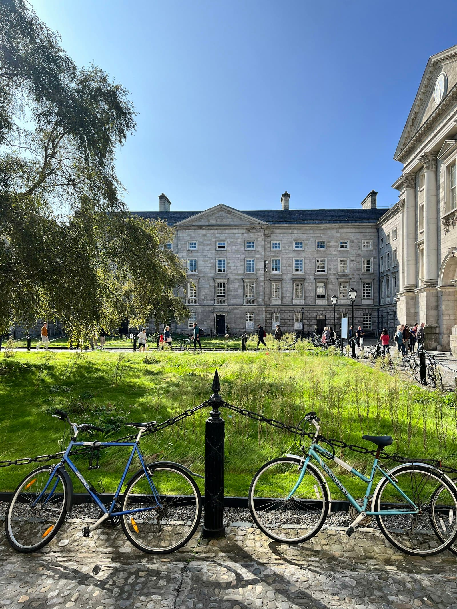 Trinity College Dublin front lawn and historic facade, College Green, Dublin, Ireland