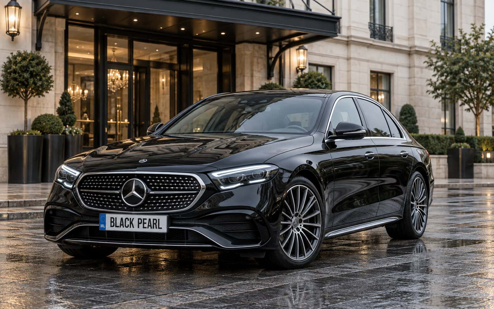 Black Mercedes-Benz E-Class business-class chauffeur car